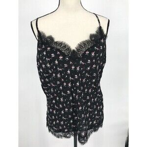 Victoria’s Secret Gown‎ Satin Floral Black Lace Trim Slip Gown Chemise Womens XL